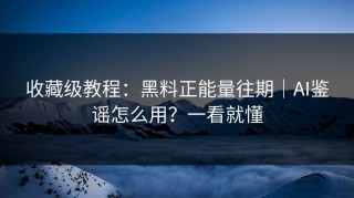 收藏级教程：黑料正能量往期｜AI鉴谣怎么用？一看就懂