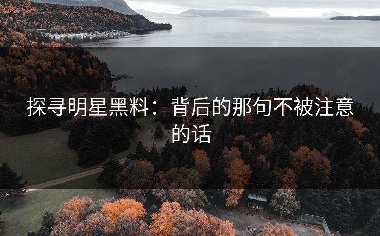 探寻明星黑料：背后的那句不被注意的话